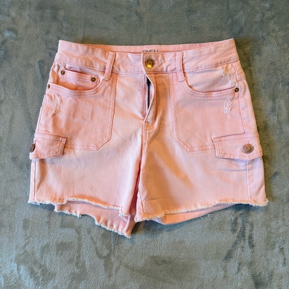Cargo Carpenter Coastal Fringe Grunge Pink Denim Shorts Sz 10 Y2K Barbie - Picture 3 of 9